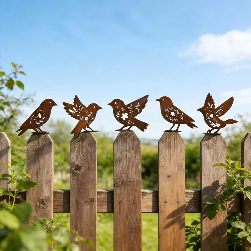 Rusty metal birds garden decor - metal,